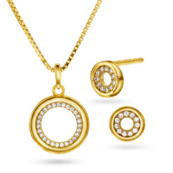 Smyckeset halsband och örhänge i förgyllt äkta silver