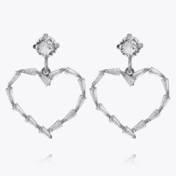 Baguette Heart Earring Rhodium Crystal