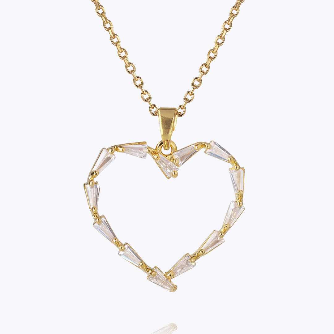 Baguette Heart Necklace Gold Crystal