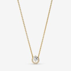 Glittrande Runt Halo Pendant Collier Halsband