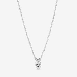 Double Heart Pendant Sparkling Collier Halsband