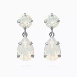 Mini Drop Earrings Rhodium / White Opal