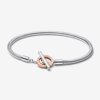 Pandora Signature Two-tone Logo T-Bar Snake Chain Bracelet