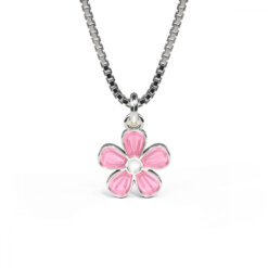 Pia & Per Halsband i silver - Rosa blomma