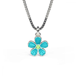 Pia & Per Halsband i silver - Turkos blomma