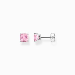 Stiftörhängen med rosa sten silver