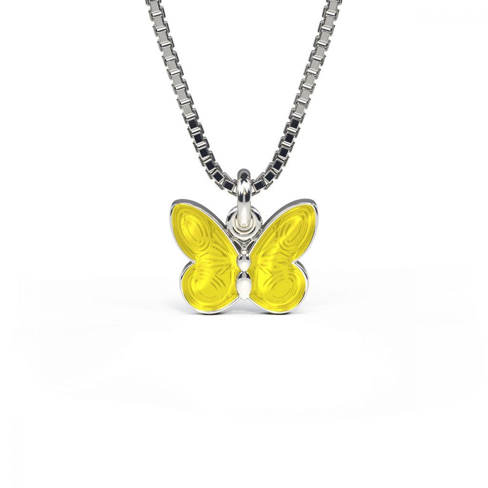 Pia & Per Halsband i silver - Gul fjäril