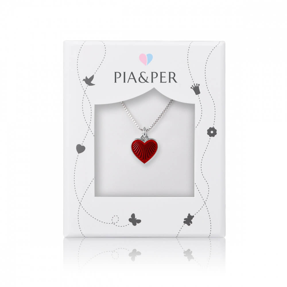 Pia & Per Halsband i silver - Röd hjärta