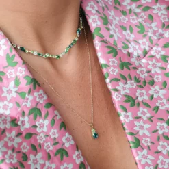 Leah Necklace / Green Combo Rhodium