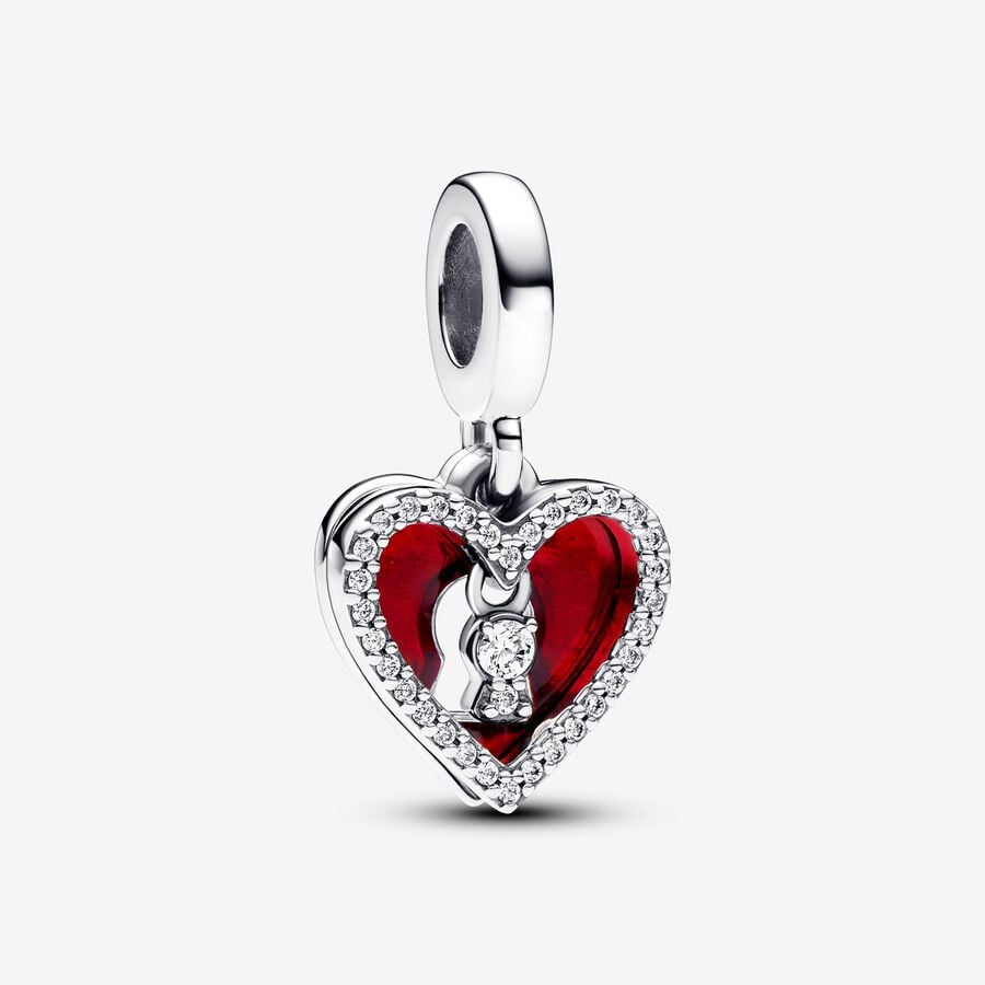 Dubbel hängberlock med rött hjärta och nyckelhål