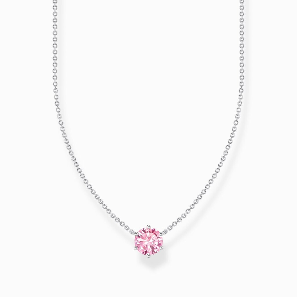 Thomas Sabo Halsband med rosa zirkonia-hängsmycke, silver