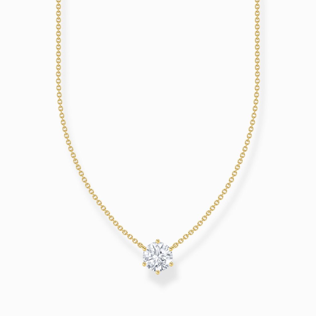 Thomas Sabo Halsband med vitt zirkonia-hängsmycke, guldpläterat