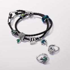 Pandora Moments brunt flätat dubbelt läderarmband