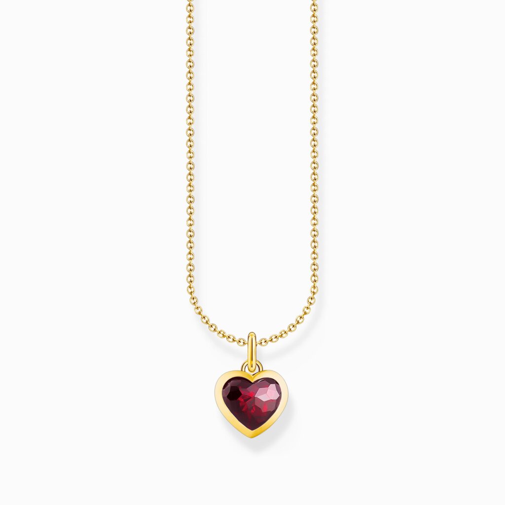 Thomas Sabo Halsband med mörkrött hjärtformat hänge, guldpläterat
