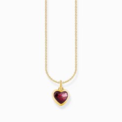 Thomas Sabo Halsband med mörkrött hjärtformat hänge, guldpläterat