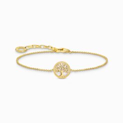 Armband med tree of love-hänge och vit emalj, guldpläterat