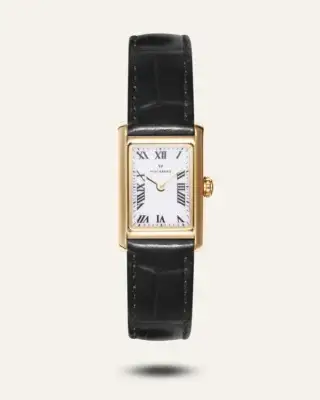 Mockberg Timeless Black Leather Gold Watch