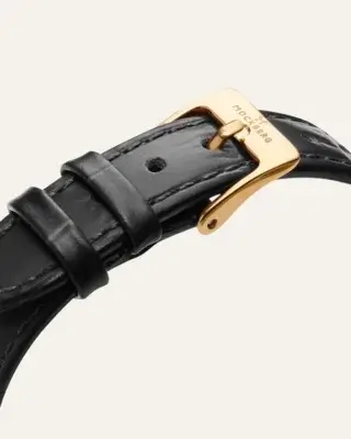 Mockberg Timeless Black Leather Gold Watch