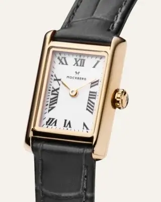 Mockberg Timeless Black Leather Gold Watch