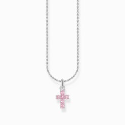 Halsband med rosa kors-hänge, silver