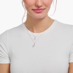 Halsband med rosa kors-hänge, silver