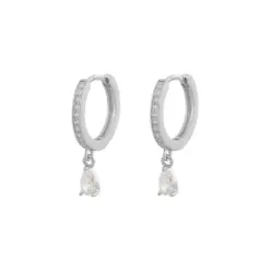 Örhängen med stenar i olika färger. Örhängena är designade med en praktisk klicklås för säker och problemfri användning., Snö Camille Drop Ring Earring Silver