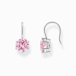 Örhängen med stor, rosa zirkoniasten, silver
