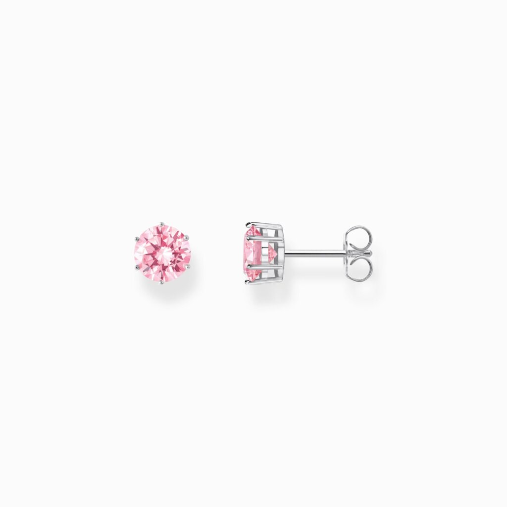 Silverörhängen med stor, rosa zirkonia
