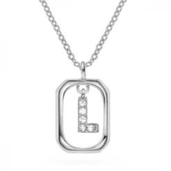 Personligt Halsband i Silver med Gnistrande Bokstaven L