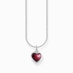 Halsband med mörkrött hjärtformat hänge, silver