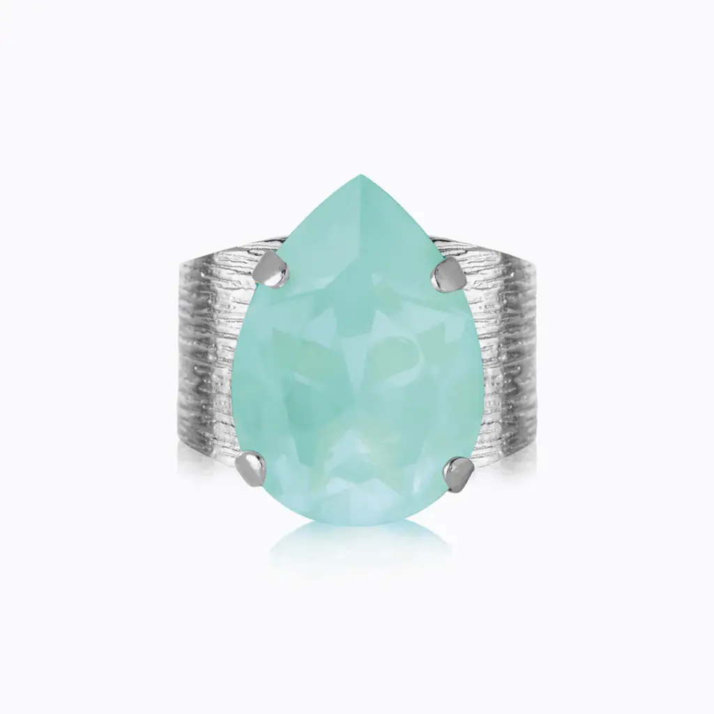 Classic Drop Ring Rhodium – rodiumpläterad ring med kristall i Soft Mint