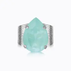 Classic Drop Ring Rhodium – rodiumpläterad ring med kristall i Soft Mint