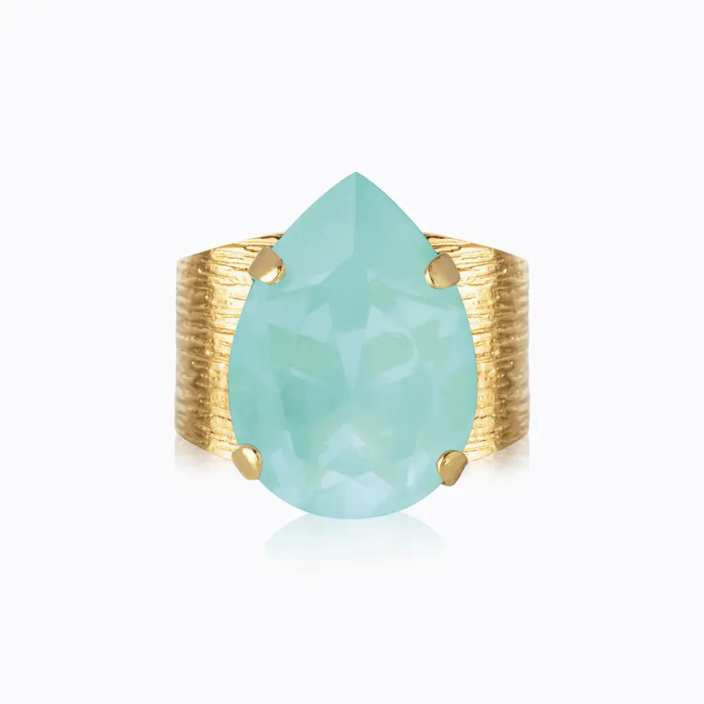 Classic Drop Ring Gold – guldpläterad ring med kristall i Soft Mint