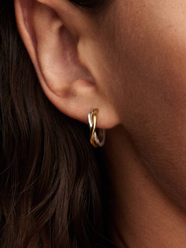 Närbild Pandora 263880C00 open hoop örhängen tvåtton