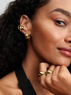 Pandora vågiga hoops örhängen guld profil