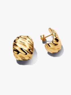 Pandora räfflade breda hoops 263879C00 guldplätering