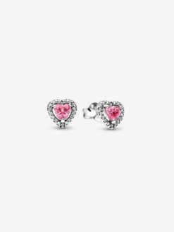 Pandora stiftörhängen med rosa hjärtformad sten och pavé