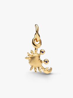 Pandora 764684C01 närbild – krabba 14k guld gröna kristaller lapis lazuli-ögon Pandora Moments