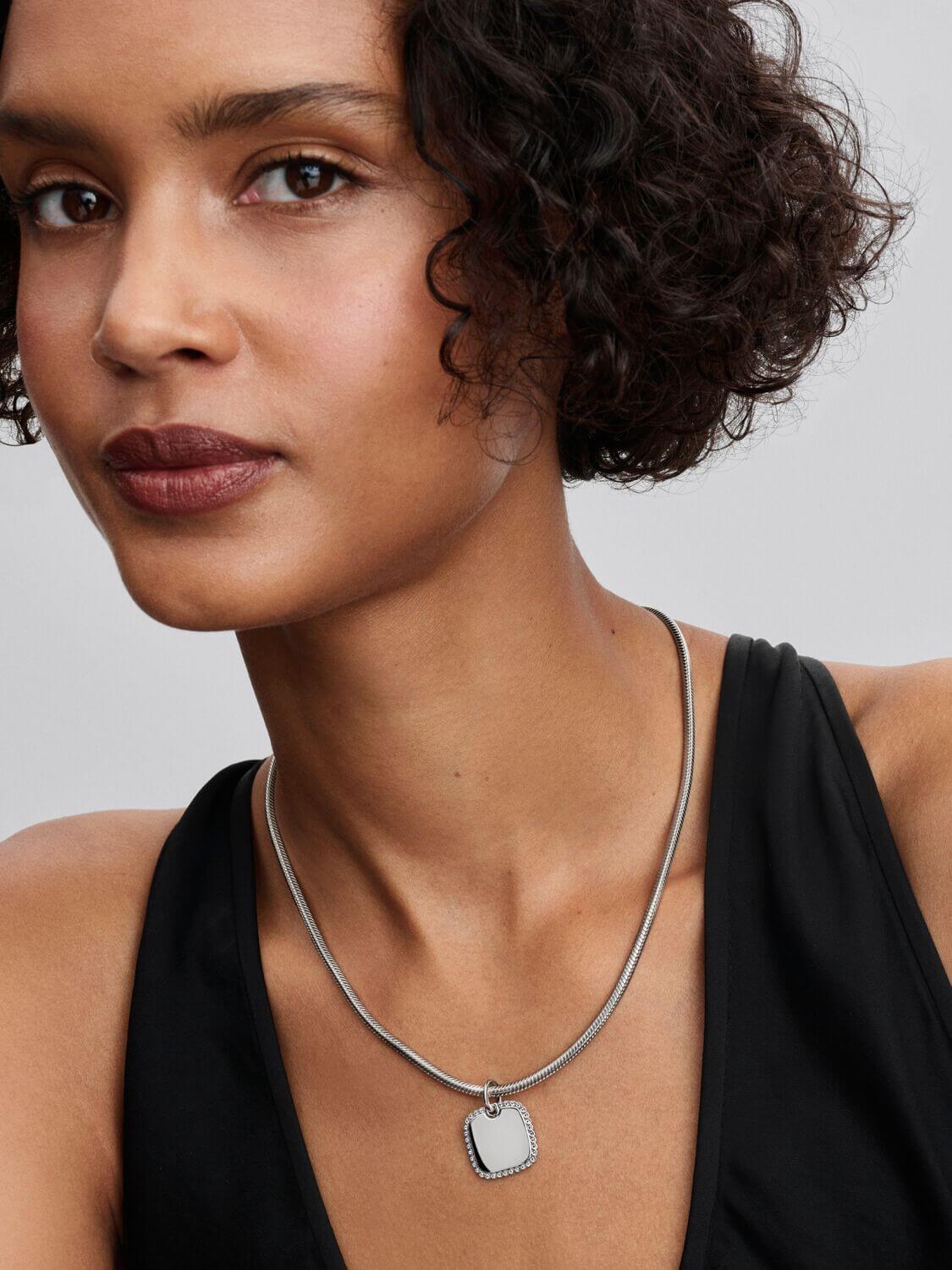 Pandora graverbart fyrkantigt hängsmycke i sterlingsilver med glittrande ram