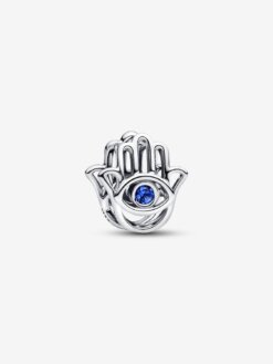 Pandora hängberlock Hamsahand i sterlingsilver med blå kristaller