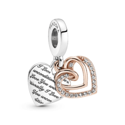 Pandora hjärta charm i sterling silver och roséguldplätering med klar kubisk zirkonia