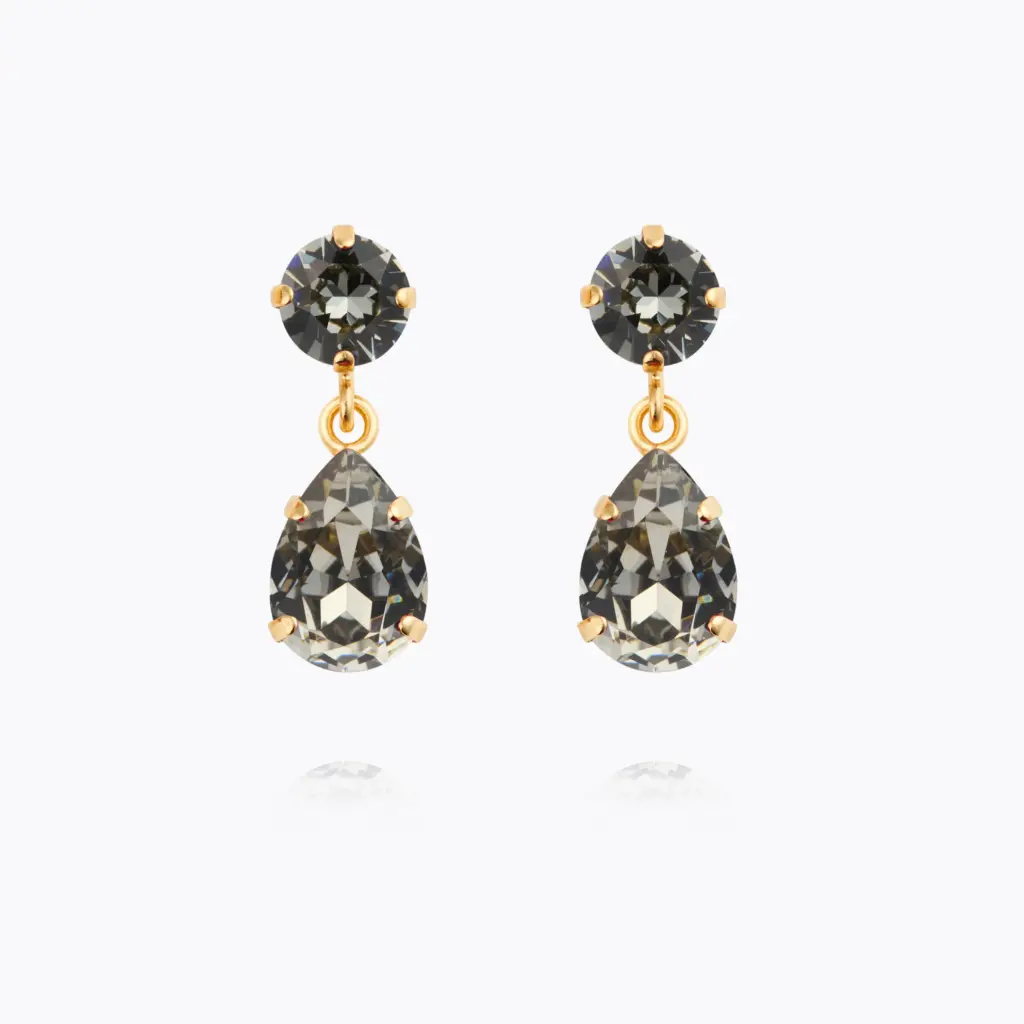 Mini Drop Earring Black Diamond – framifrån, gnistrande kristaller