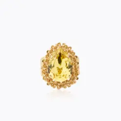 Classic Gemma Ring Dark Jonquil med droppformad kristall och 18K guldplätering