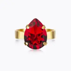 Mini Drop Ring Light Siam – elegant ring med ljusröd kristall och guldfinish
