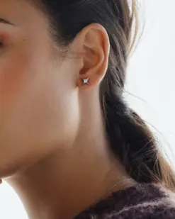 Närbild på Stellar Studs Steel studs med stjärna och glittrande sten