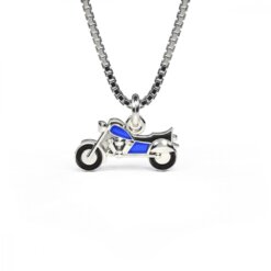 Hänge i silver blå motorcykel – emaljerat silverhänge med motorcykel