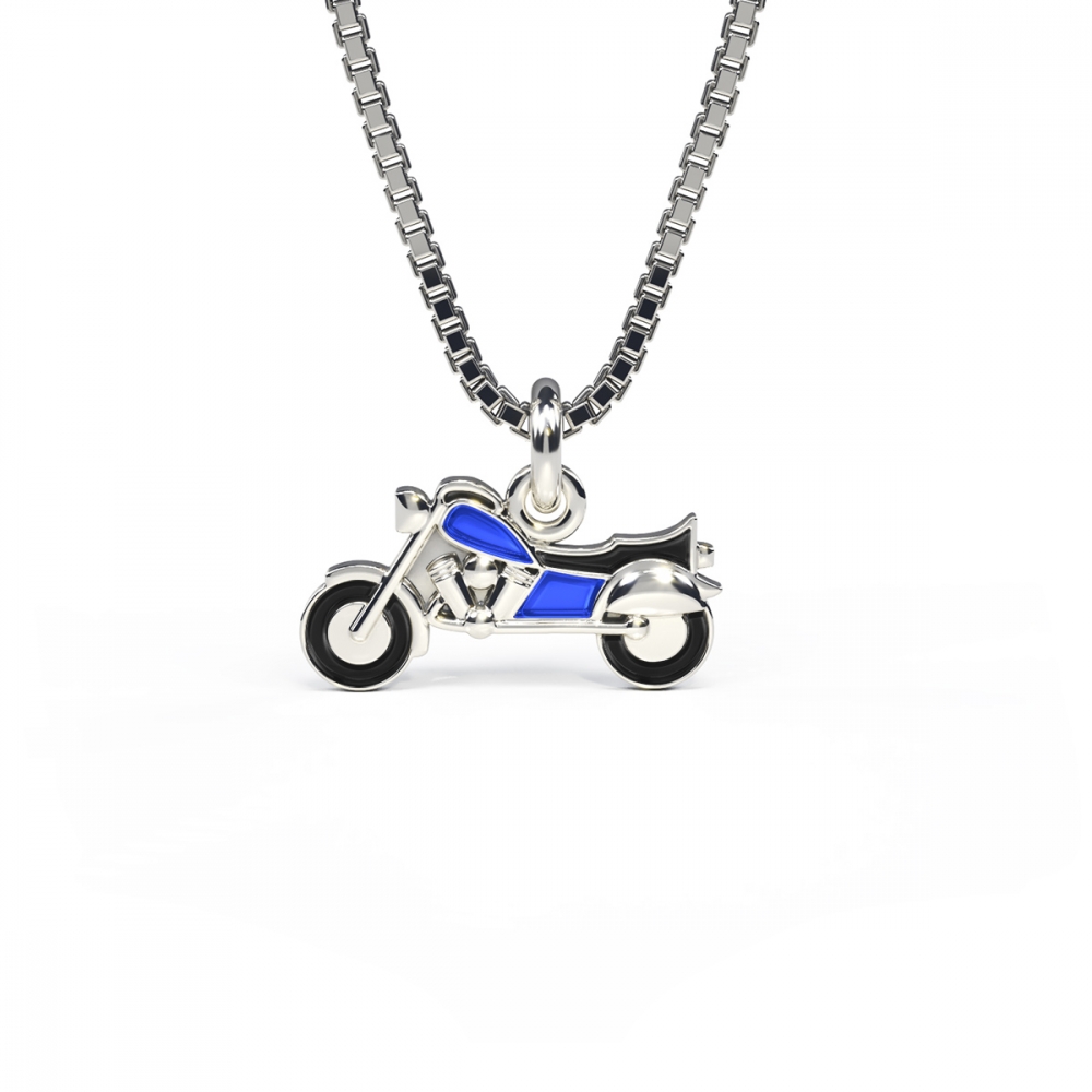 Hänge i silver blå motorcykel – emaljerat silverhänge med motorcykel