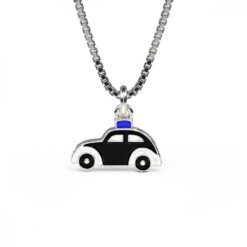 Hänge i silver svart polisbil – emaljerat silverhänge med polisbil