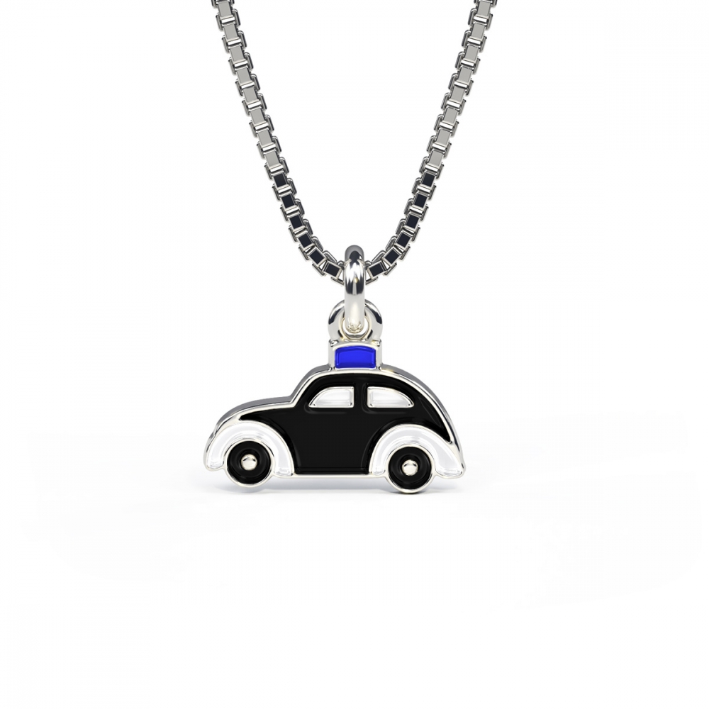 Hänge i silver svart polisbil – emaljerat silverhänge med polisbil