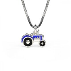 Hänge i silver blå traktor – emaljerat silverhänge med blå traktor